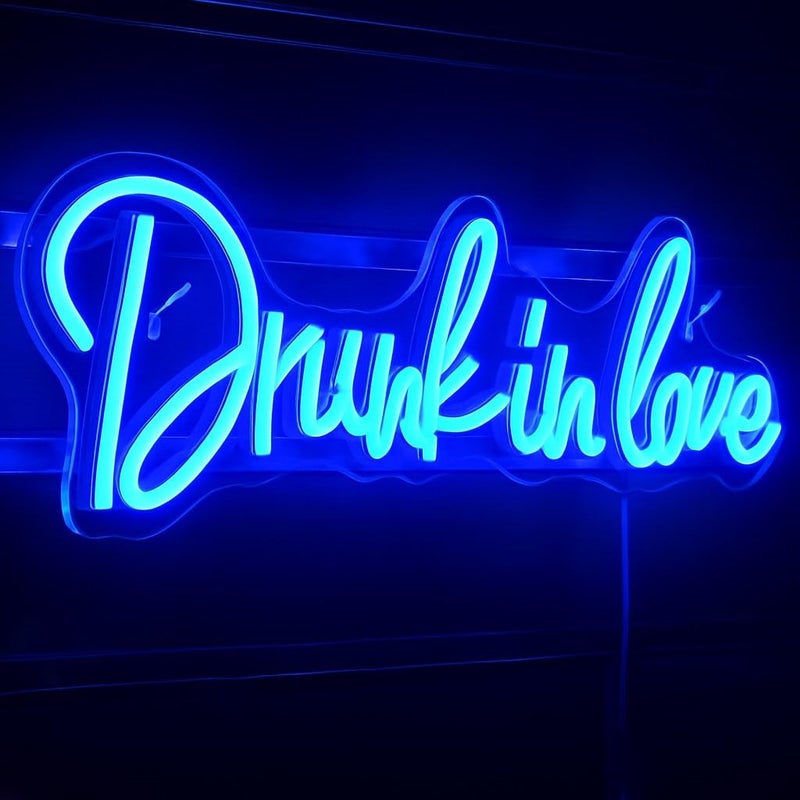 Horoof Home Blue 'Drunk in Love' Neon LED Bar Wall Light - Acrylic Sign Decor (40x12cm) for Bedroom, Party, Wedding, or Bar - Image 1