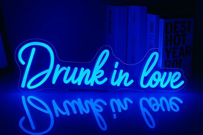 Horoof Home Blue 'Drunk in Love' Neon LED Bar Wall Light - Acrylic Sign Decor (40x12cm) for Bedroom, Party, Wedding, or Bar - Image 3
