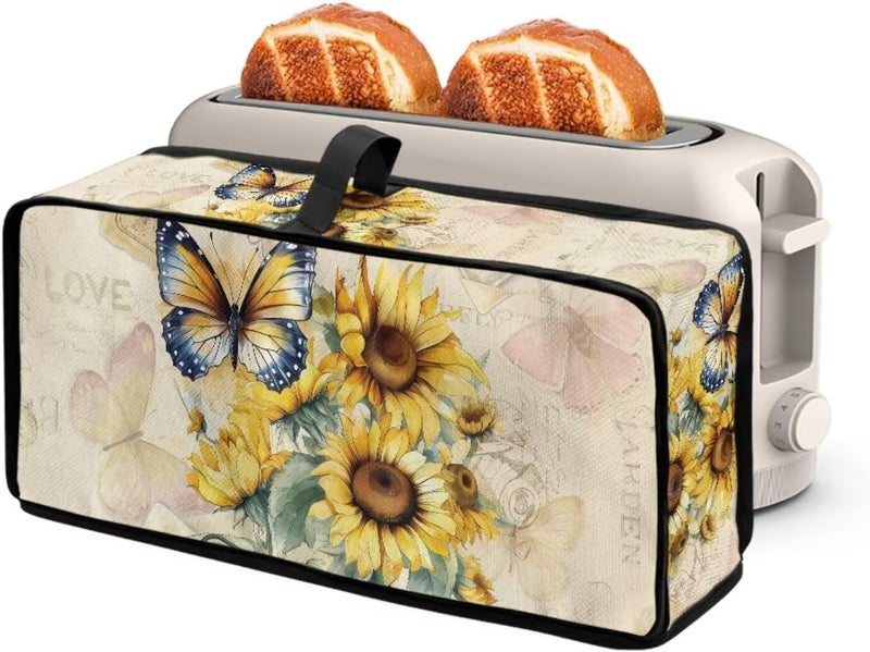 ZDCUSTOM Sunflower Butterfly Printed Toaster Cover 2 Slice Bread Dustproof Cover Waterproof Kitchen Small Appliance Covers Compatible with Bella Toasters Slim - Image 1
