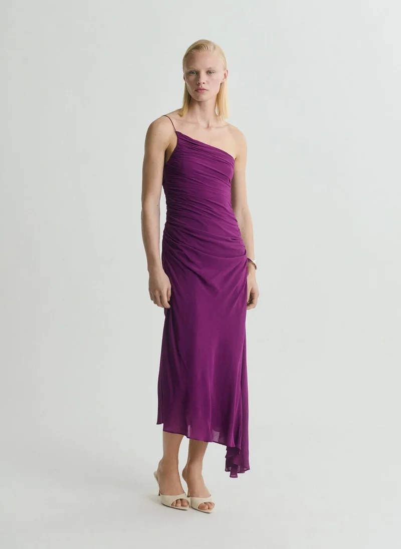 MANGO Asymmetrical Dress With Gathered Sides