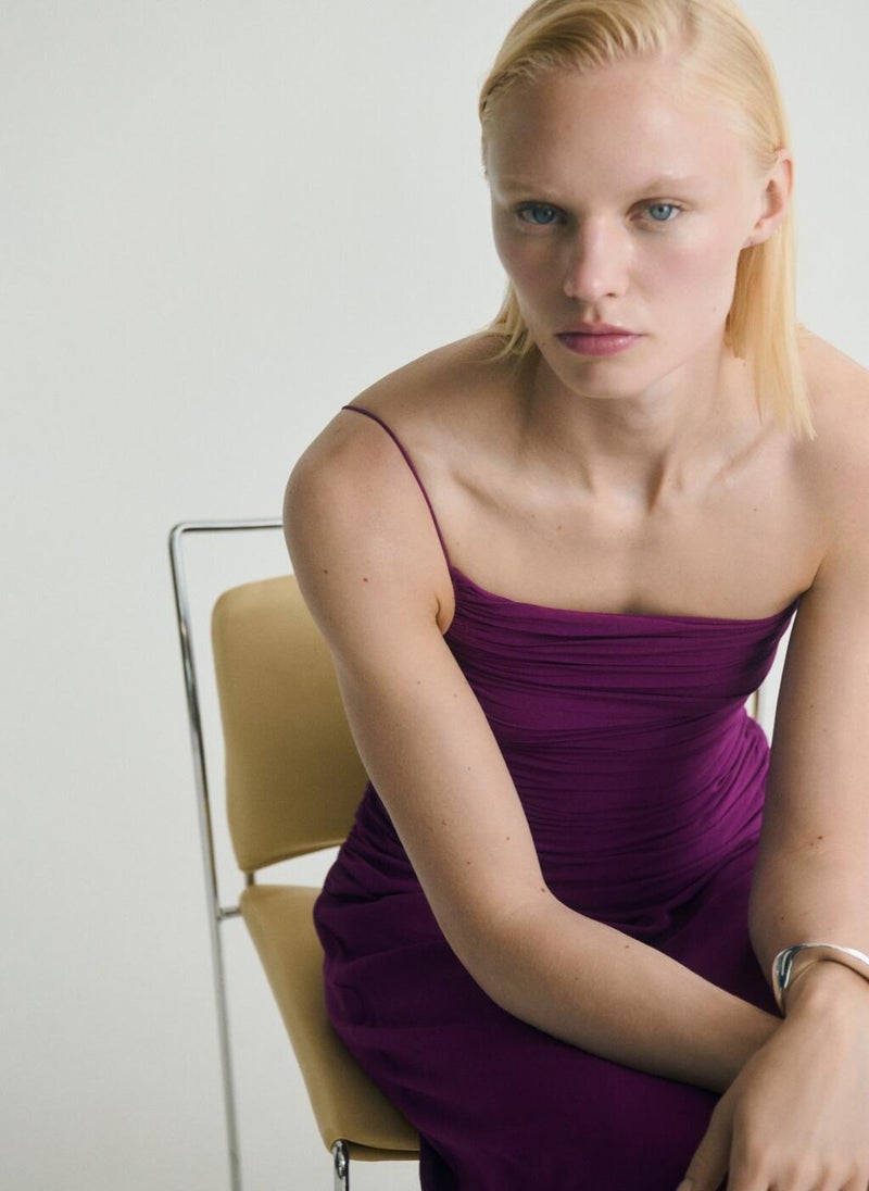 MANGO Purple Ruched Dress  - Image 4