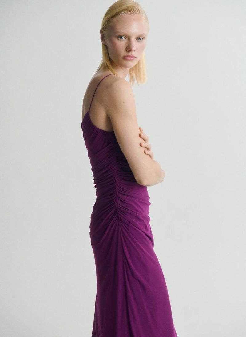 MANGO Purple Ruched Dress  - Image 3