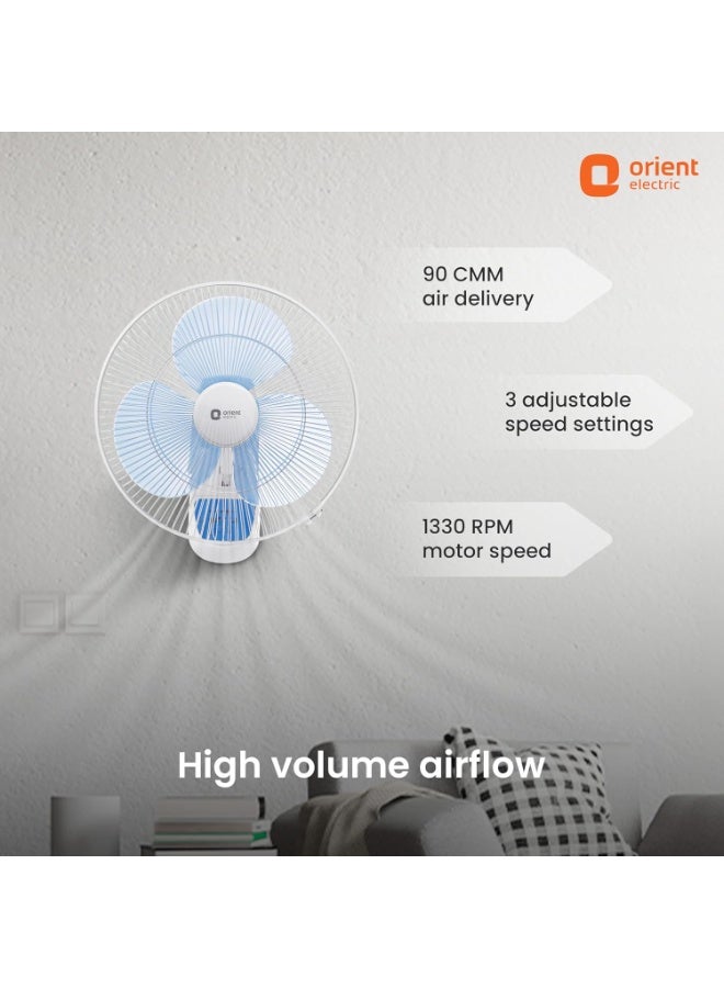 Orient Electric Wall- 49 Wall Fan with Remote & Automatic Speed Control | Wall Fan with Tilt & Oscillation mechanism | Remote with Display Panel & Timer | 2-year warranty by Orient | Crystal White - Image 4