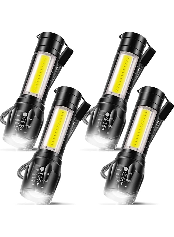 Excefore 4 Pack USB Rechargeable Flashlight with 3 Modes Bright LED Handheld Flashlight with COB Side Lights Portable Flashlights for Camping Hiking Emergency and Daily Use - Image 1