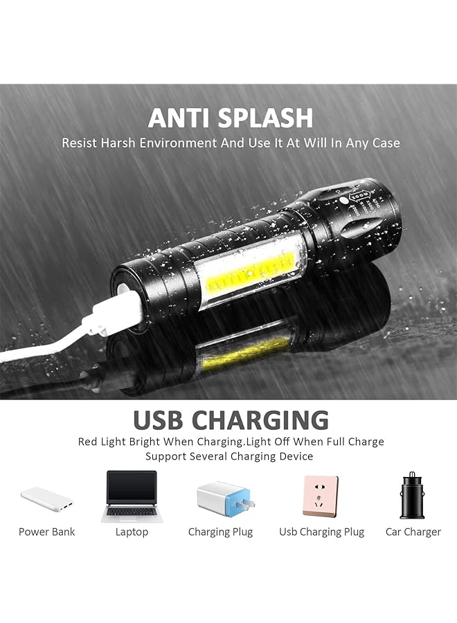Excefore 4 Pack USB Rechargeable Flashlight with 3 Modes Bright LED Handheld Flashlight with COB Side Lights Portable Flashlights for Camping Hiking Emergency and Daily Use - Image 3