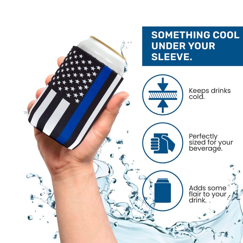 QualityPerfection Beer Can Cooler Sleeve  Neoprene Collapsible Coolie Economy Bulk Insulation with Stitches Perfect 4 Events Custom DIY Projects - 12 Pack - Pattern (Police - USA Black Flag) - Image 2