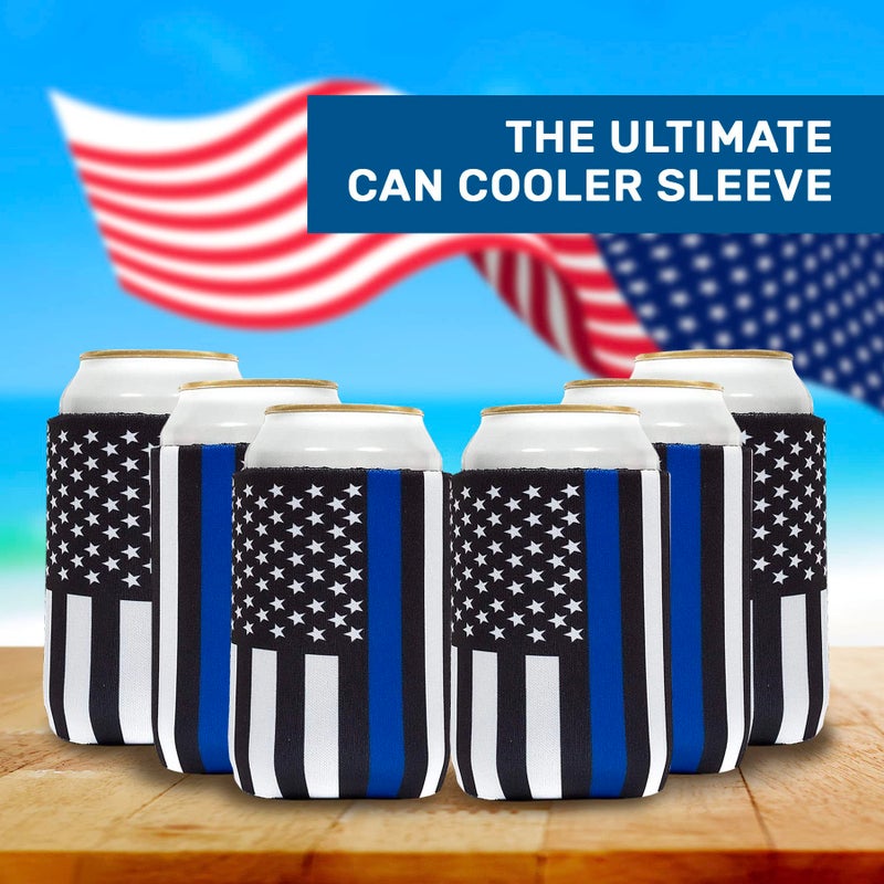 QualityPerfection Beer Can Cooler Sleeve  Neoprene Collapsible Coolie Economy Bulk Insulation with Stitches Perfect 4 Events Custom DIY Projects - 12 Pack - Pattern (Police - USA Black Flag) - Image 4