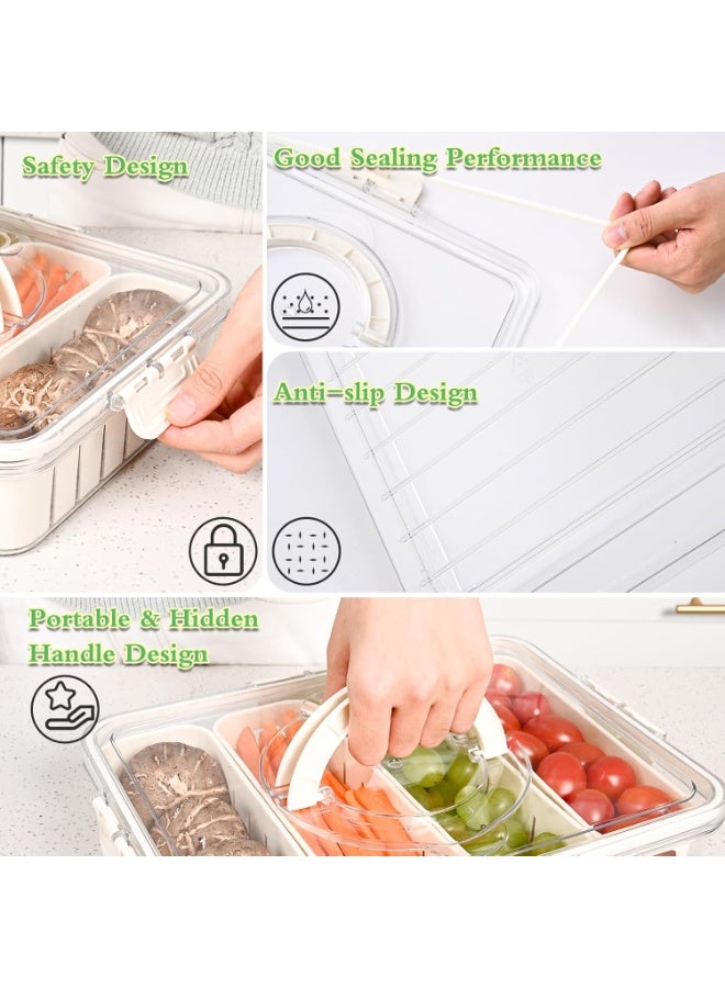 علبه تخزين مقسمة بغطاء ومقبض، علب تخزين الفاكهة للثلاجة، صناديق تنظيم وتخزين قابلة للإزالة وخالية من مادة بيسفينول أ للخضروات والطعام والوجبات الخفيفة للمطبخ والنزهات - Image 3