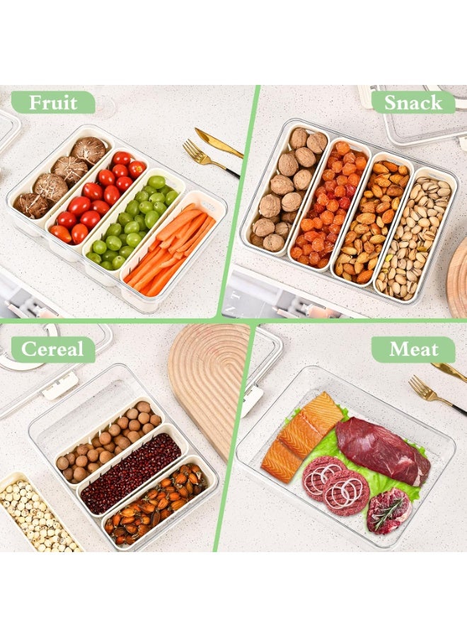 علبه تخزين مقسمة بغطاء ومقبض، علب تخزين الفاكهة للثلاجة، صناديق تنظيم وتخزين قابلة للإزالة وخالية من مادة بيسفينول أ للخضروات والطعام والوجبات الخفيفة للمطبخ والنزهات - Image 4