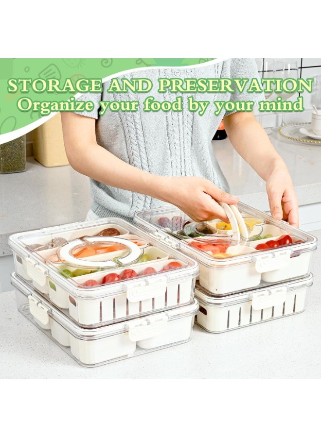 علبه تخزين مقسمة بغطاء ومقبض، علب تخزين الفاكهة للثلاجة، صناديق تنظيم وتخزين قابلة للإزالة وخالية من مادة بيسفينول أ للخضروات والطعام والوجبات الخفيفة للمطبخ والنزهات - Image 5