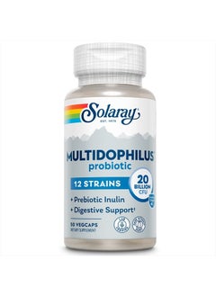 Multidophilus 12 Strain Probiotic 20 Billion CFU, Probiotics for Digestive Health and Gut Health Support w/Prebiotic Inulin, Made Without Dairy, 60 Day Guarantee, 25 Serv, 50 Enteric VegCaps