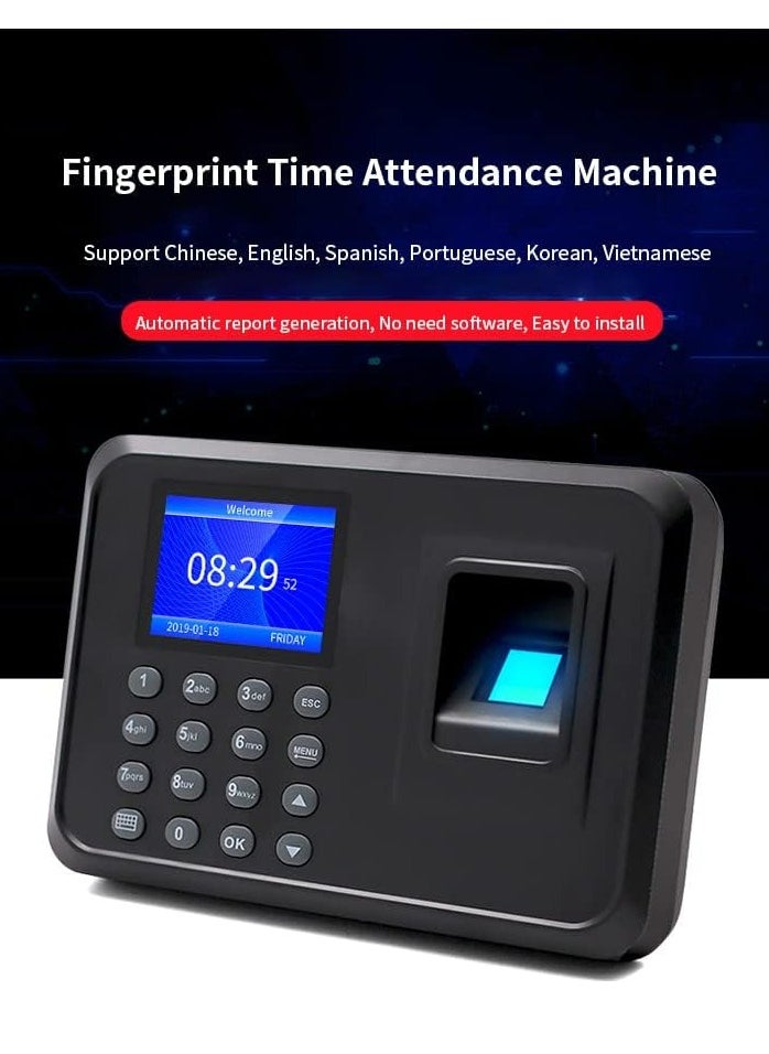 Generic Intelligent Biometric Fingerprint Recognition Password Attendance Machine Employee Checking-in Recorder 2.4 inch LCD Screen DC 5V Time Attendance Clock  - Image 2