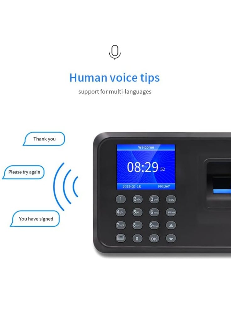 Generic Intelligent Biometric Fingerprint Recognition Password Attendance Machine Employee Checking-in Recorder 2.4 inch LCD Screen DC 5V Time Attendance Clock  - Image 3