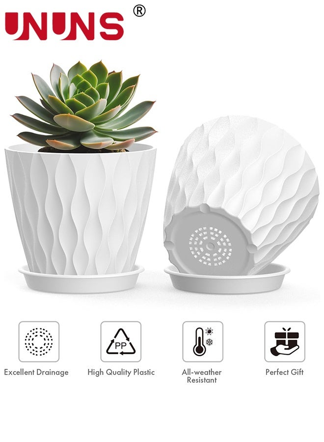 UNUNS 6 Pack Plastic Flower Pot,Plant Planters With Drainage Holes And Trays For Indoor Plants,Outdoor Planter Pot,Plastic Decorative Garden Pots Planters,White - Image 3