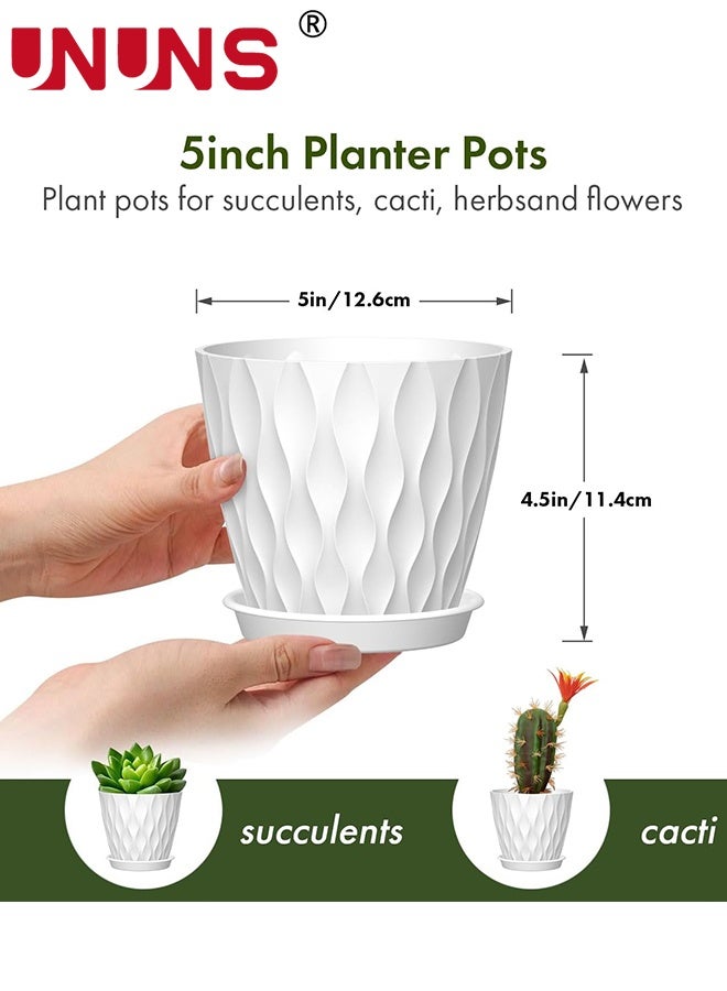 UNUNS 6 Pack Plastic Flower Pot,Plant Planters With Drainage Holes And Trays For Indoor Plants,Outdoor Planter Pot,Plastic Decorative Garden Pots Planters,White - Image 4