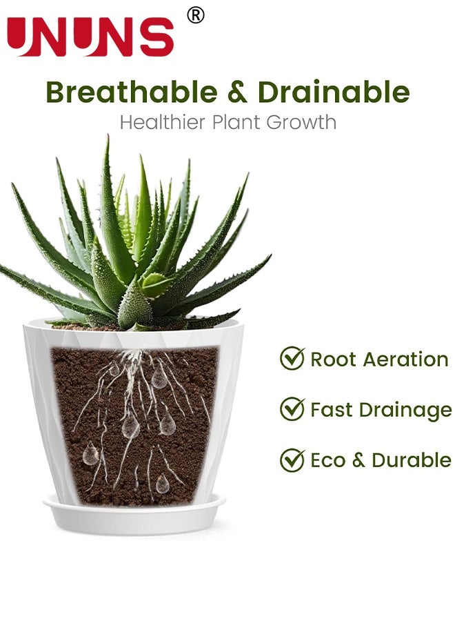 UNUNS 6 Pack Plastic Flower Pot,Plant Planters With Drainage Holes And Trays For Indoor Plants,Outdoor Planter Pot,Plastic Decorative Garden Pots Planters,White - Image 2