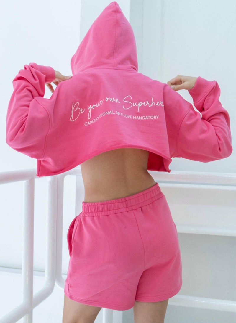 Virgio VIRGIO Cotton Cropped Boxy Pink Hoodie  - Image 4