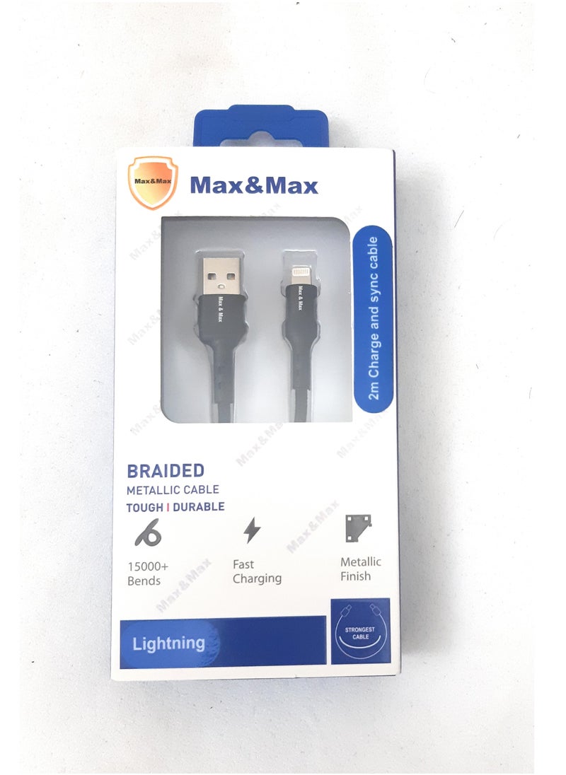 Max & Max - Charge Cable for I Phone -2m Lightning Metallic Cable - Image 1