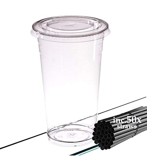 AIOS 50 x Reusable Takeaway Cups with lids 400ml12oz Includes compostable Straws pk50 for Drinks on The Move Parties Camping picnics Garden Home  fits car Holders for iced or hot Drinks