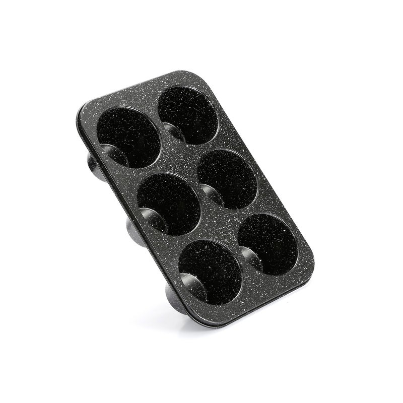 monfish صينية مافن عميقة كبيرة من مونفيش 6 أكواب إضافية صينية كعك باللون الأسود بتشطيب جرانيت