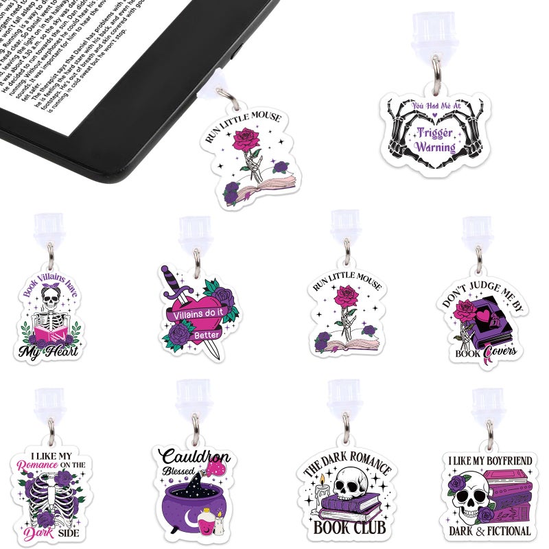 Wxiben Dust Plug Charm for Kindle - 9 Pcs Dark Romance Dust Plugs Compatible with Type C/USB C Skull Port Pendant Plug Cover Accessories Gifts for Phone E-Reader Book Lover Women Men Teachers Students - Image 1