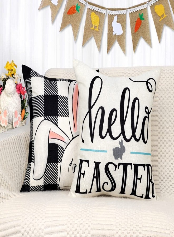4TH Emotion Easter Pillow Covers 18x18 Set of 4 Easter Decorations for Spring Farmhouse Pillows Easter Decorative Throw Pillows Buffalo Plaid Bunny Eggs Throw Cushion Case for Home Decor TH086-18 - Image 4