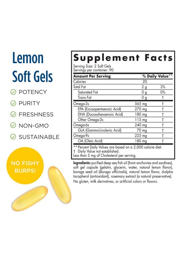 NORDIC NATURALS - Proefa 3 6 9 Lemon Flavor 180 Soft Gels 565 Mg Omega 3 Epa & Dha With Added Gla Healthy Skin & Joints Cognition Positive Mood Non Gmo 90 Servings - Image 1