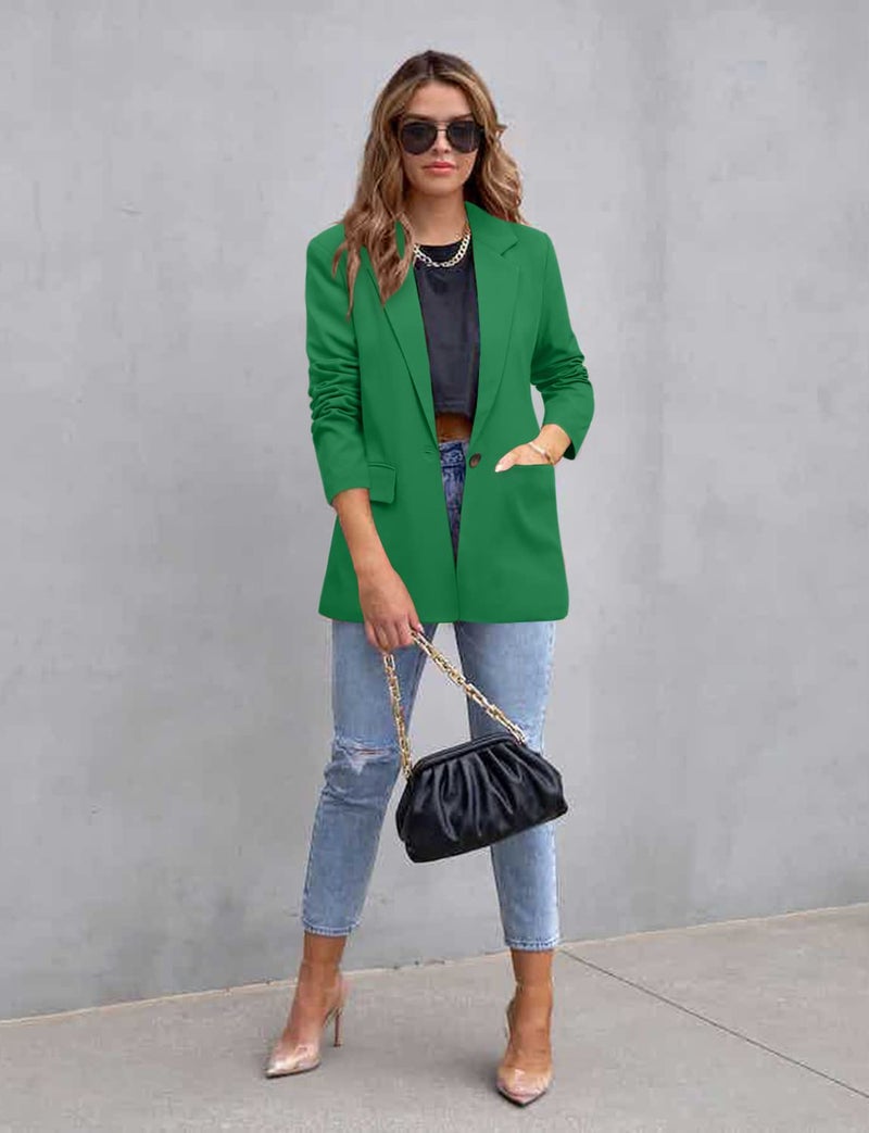 CRAZY GRID Womens Casual Blazer Jacket Long Sleeve Business Suit Jacket Fashion Dressy Work Office Jacket Open Front Button Ladies Blazer Green Size Small - Image 4