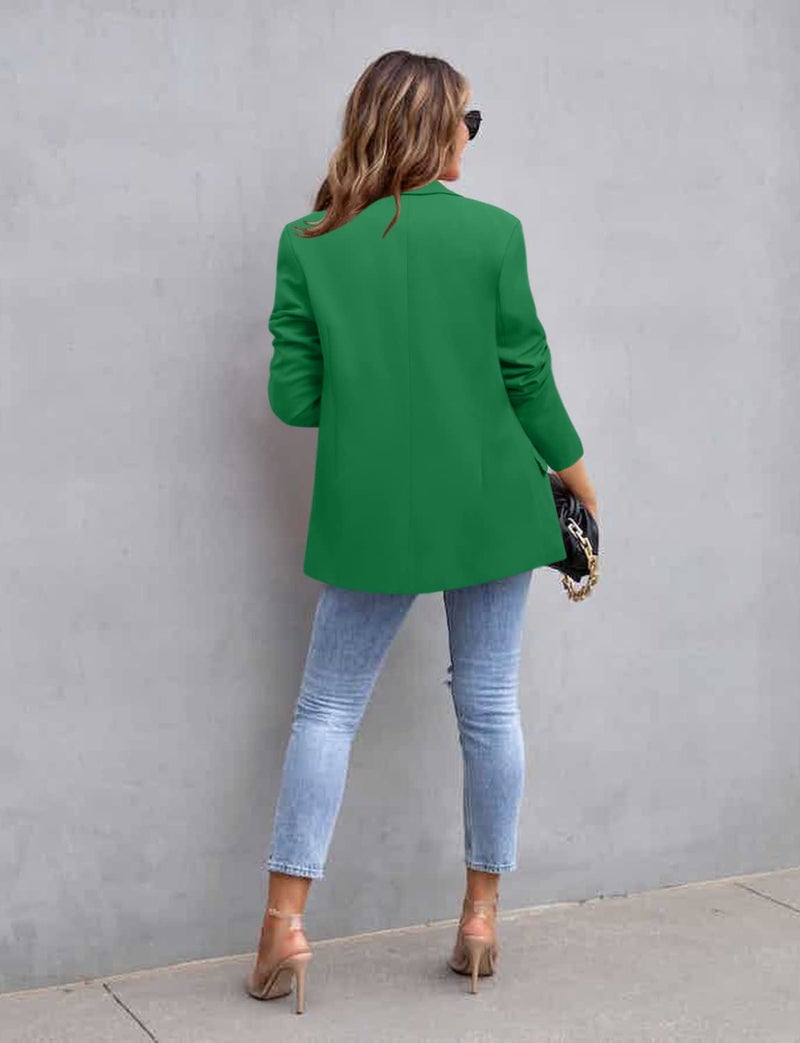 CRAZY GRID Womens Casual Blazer Jacket Long Sleeve Business Suit Jacket Fashion Dressy Work Office Jacket Open Front Button Ladies Blazer Green Size Small - Image 3