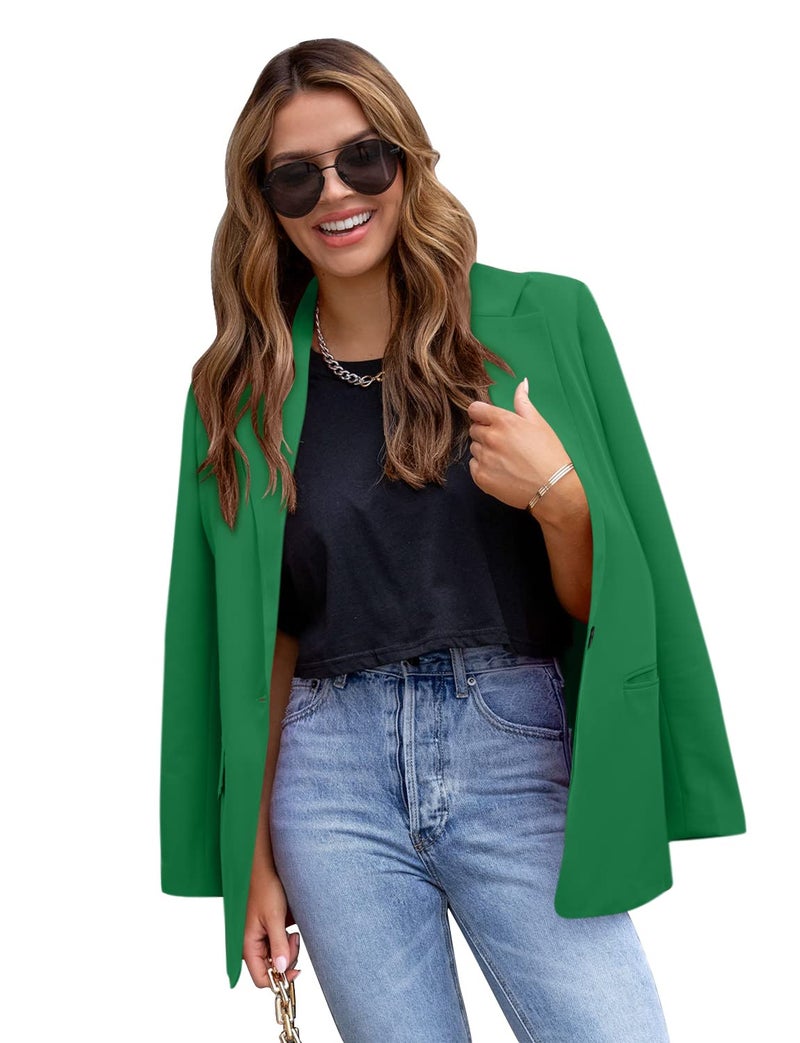 CRAZY GRID Womens Casual Blazer Jacket Long Sleeve Business Suit Jacket Fashion Dressy Work Office Jacket Open Front Button Ladies Blazer Green Size Small - Image 2