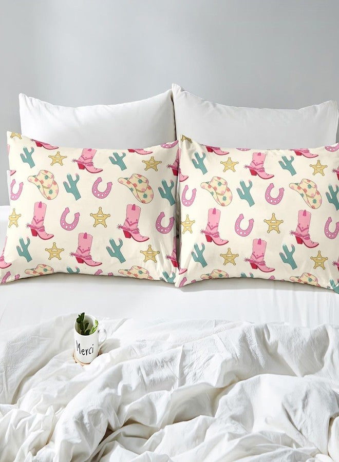 Feelyou Western Decor Bed Sheet Set Twin Size Wild Western Cowboy Fitted Sheet for Kids Boys Girls Decor Cowboy Boots Cowboy Hat Horseshoe Cactus Bedding Set Pink Bed Cover Deep Pocket(No Top Sheet) - Image 4