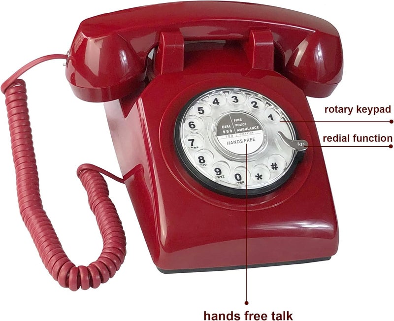 TelPal Red Retro Telephone Wired Classic 1960's Rotary Dial Home Office Phone Hands Free Antique Landline Telephone for Seniors Gift - Image 4