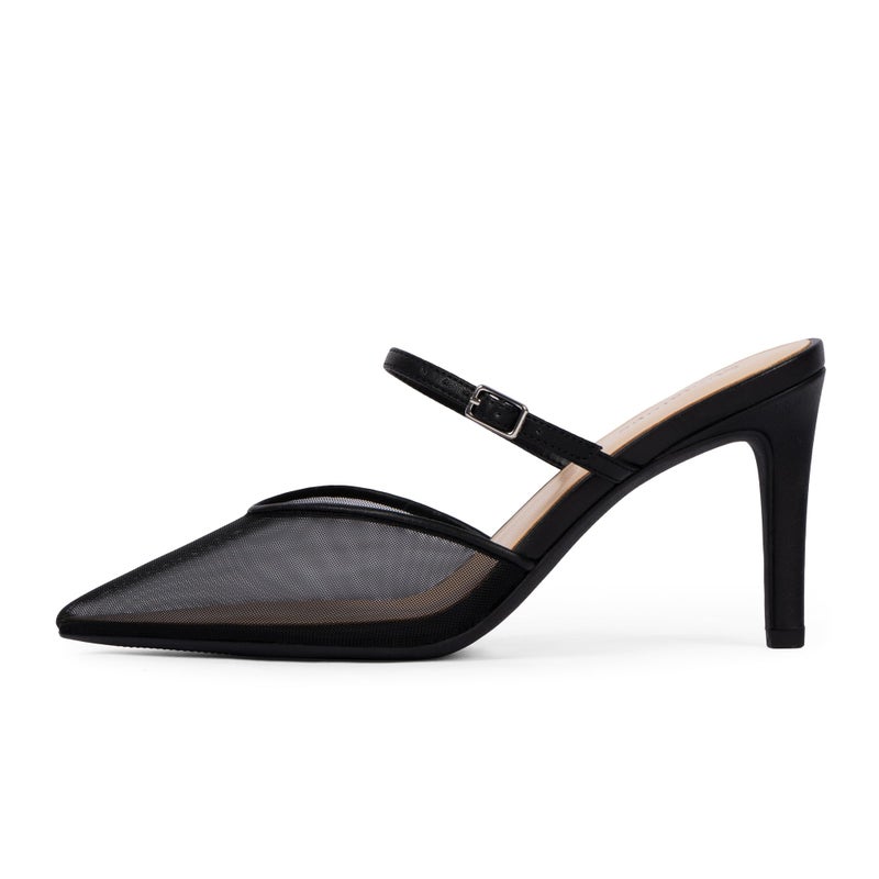 Modatope Black Mesh Heels for Women Close Toe Ankle Strap Mules Pointed Toe Heeled Sandals Stiletto Dress Party Pumps Women Size 7 - Image 4