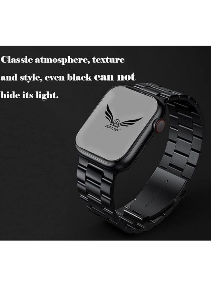 BORTONY Stainless Steel Watch Band Compatible with iWatch 42mm 44mm 45mm 49mm – Premium Metal Strap for Apple Watch Ultra, Series 8, 7, 6, 5, SE, SE2 – Elegant, Durable Replacement Band for Men and Women Black - Image 3