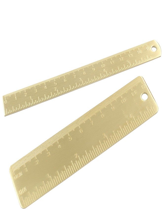 Cionyce Straight Brass Ruler Set Vintage Metal Double-Sided Scale Ruler 4 Inch & 6 Inch, Metric Measurement Tool Drawing Measuring Tool (2 Pack) - Image 1