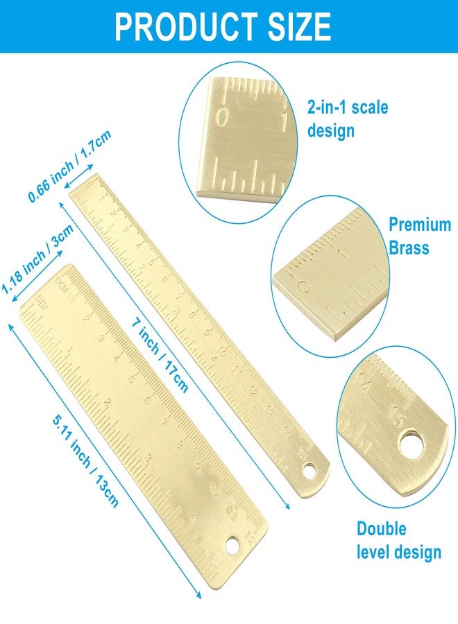 Cionyce Straight Brass Ruler Set Vintage Metal Double-Sided Scale Ruler 4 Inch & 6 Inch, Metric Measurement Tool Drawing Measuring Tool (2 Pack) - Image 2