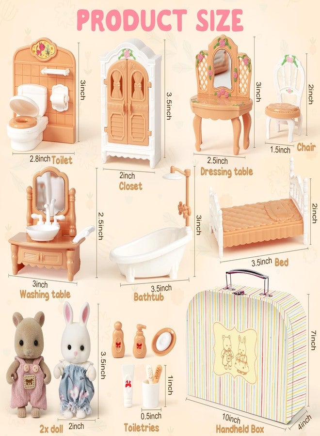 TUZT Suitcase Dollhouse Furniture Set for Kids, Mini Dollhouse Box with 2 Flexible Dolls and Bedroom&Bathroom Furnitures, Pretend Play Accessories Christmas Birthday Gift for Toddlers Ages 3+ - Image 2