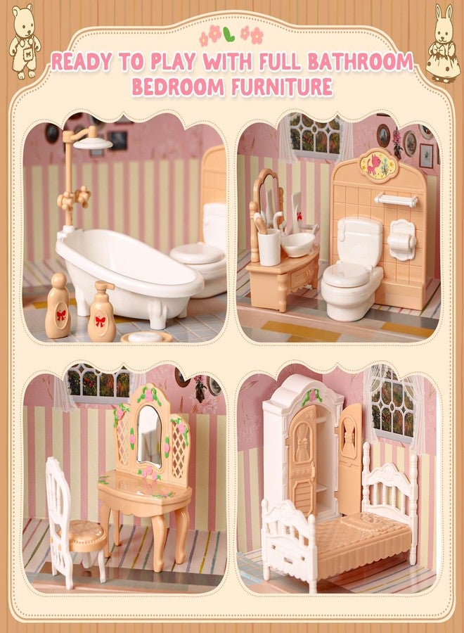 TUZT Suitcase Dollhouse Furniture Set for Kids, Mini Dollhouse Box with 2 Flexible Dolls and Bedroom&Bathroom Furnitures, Pretend Play Accessories Christmas Birthday Gift for Toddlers Ages 3+ - Image 4