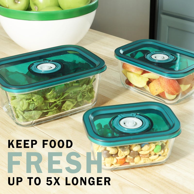 Avid Armor BPA-Free Borosilicate Glass Vacuum Containers, Set of 3 (12.5 oz, 23.7 oz, 38.9 oz) â€“ Green SAN Lid with Date Coding, Works with Most Vacuum Sealers for Dry Goods & Marinating Includes Hose - Image 5