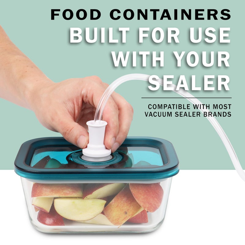 Avid Armor BPA-Free Borosilicate Glass Vacuum Containers, Set of 3 (12.5 oz, 23.7 oz, 38.9 oz) â€“ Green SAN Lid with Date Coding, Works with Most Vacuum Sealers for Dry Goods & Marinating Includes Hose - Image 2