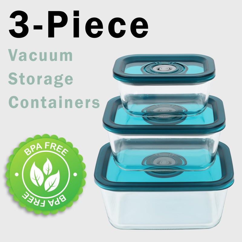 Avid Armor BPA-Free Borosilicate Glass Vacuum Containers, Set of 3 (12.5 oz, 23.7 oz, 38.9 oz) â€“ Green SAN Lid with Date Coding, Works with Most Vacuum Sealers for Dry Goods & Marinating Includes Hose - Image 3