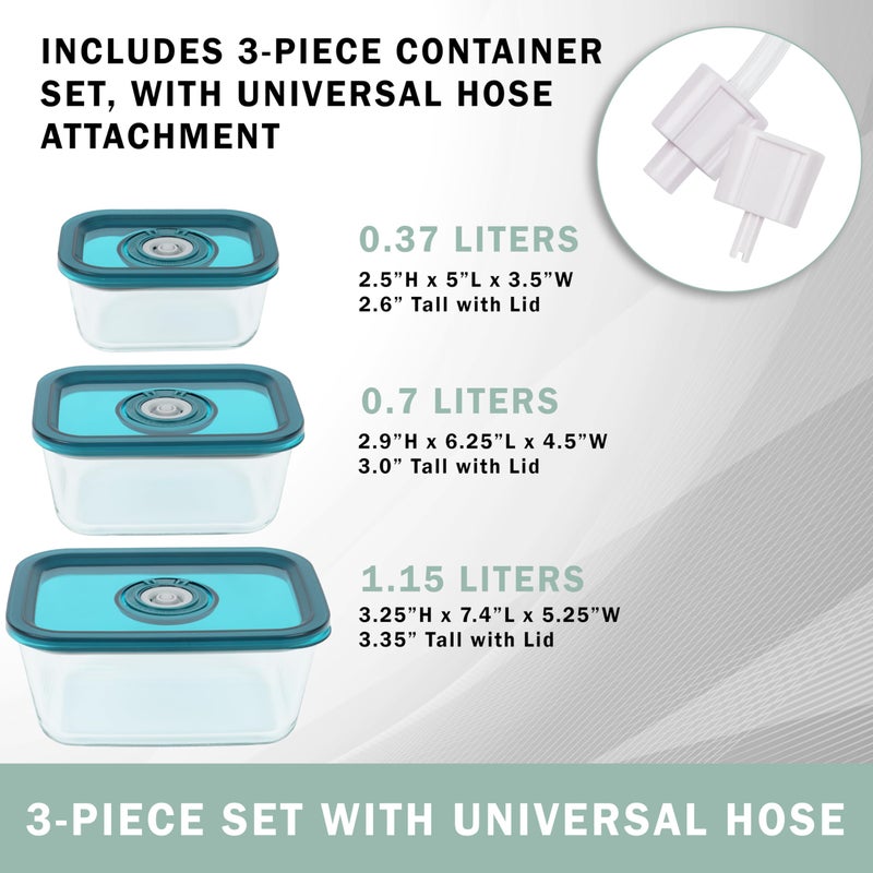 Avid Armor BPA-Free Borosilicate Glass Vacuum Containers, Set of 3 (12.5 oz, 23.7 oz, 38.9 oz) â€“ Green SAN Lid with Date Coding, Works with Most Vacuum Sealers for Dry Goods & Marinating Includes Hose - Image 4