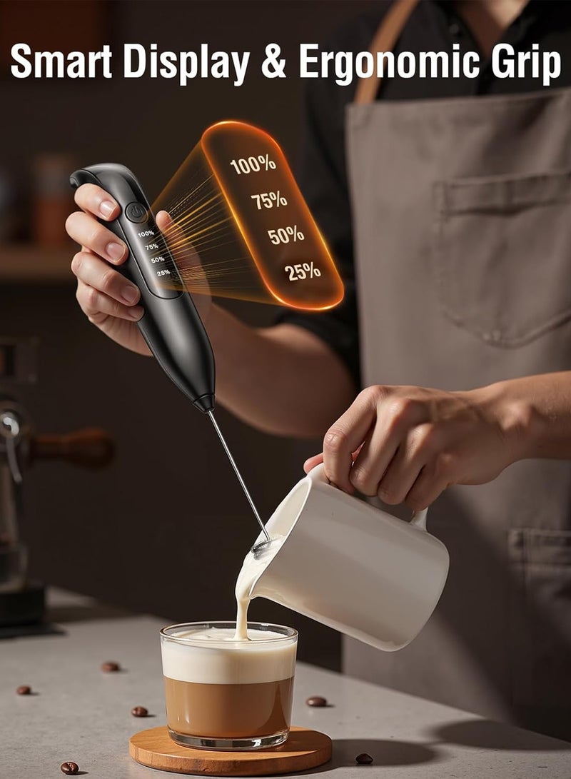 مساحة باردة خلاط رغوة الحليب الكهربائي المحمول: قابل لإعادة الشحن، 3 سرعات، خلاط رغوة مشروبات محمول من الفولاذ المقاوم للصدأ مع شاشة رقمية LED للقهوة بالحليب واللاتيه والكابتشينو والماتشا - Image 3