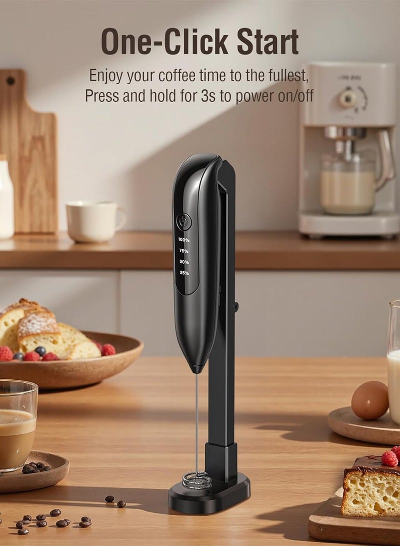 مساحة باردة خلاط رغوة الحليب الكهربائي المحمول: قابل لإعادة الشحن، 3 سرعات، خلاط رغوة مشروبات محمول من الفولاذ المقاوم للصدأ مع شاشة رقمية LED للقهوة بالحليب واللاتيه والكابتشينو والماتشا - Image 2