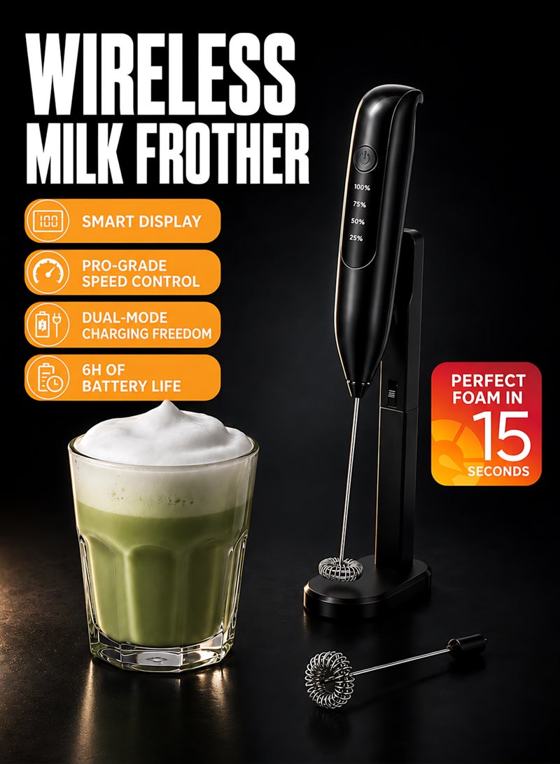 Chillspace Electric Milk Frother Handheld, Rechargeable Portable Coffee Blender with 3 Speeds, Detachable Stainless Steel Drink Mixer & Coffee Mixer with LED Digital Display for Milk Coffee, Lattes, Cappuccino, Matcha - Image 1