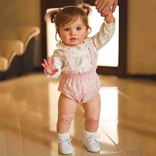 ROSHUAN Silicone Reborn Baby Dolls Girl Vinyl 26 Inch Reborn Toddler Dolls Real Looking Baby Dolls Lifelike Baby Dolls Realistic Toddler Reborn Doll Accessories White Pink Doll Clothes - Image 1