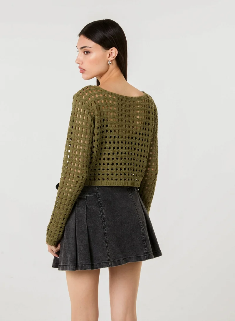 بينك فانيلا Long Sleeve Crochet Top