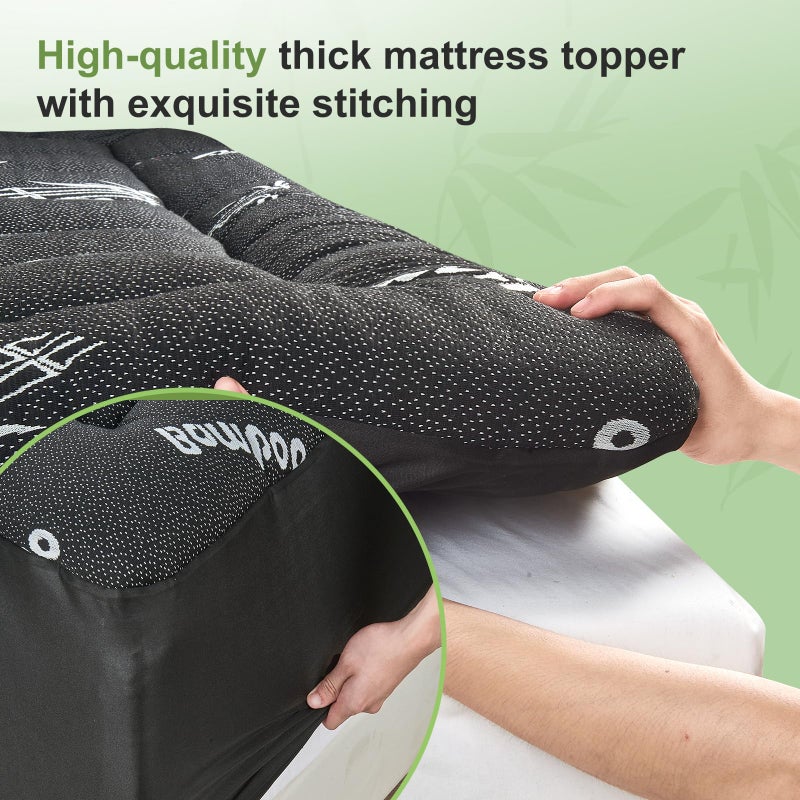 SurChic Queen Size Mattress Topper Viscose Derived from Bamboo, Soft Thick Pillow Top Mattress Pad Cover for Back Pain, Cooling Mattress Protector with 8-21 Inch Deep Pocket, Dark Grey - Image 5