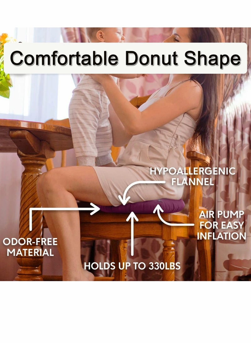 SYOSI وسادة دونات قابلة للنفخ مكونة من قطعتين، وسادة ناعمة قابلة للتنفس وقابلة للحمل مع مضخة هواء مكونة من قطعتين لكرسي المكتب ومقاعد السيارة والكرسي المتحرك للسفر - Image 4