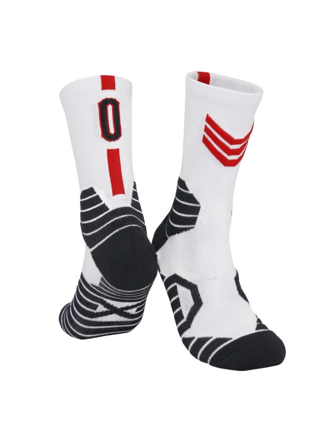 Professional Basketball Socks For Men, Thickened Mid-calf Socks, Non-slip High-top Towel Bottom Sports Socks, Star Number Socks
